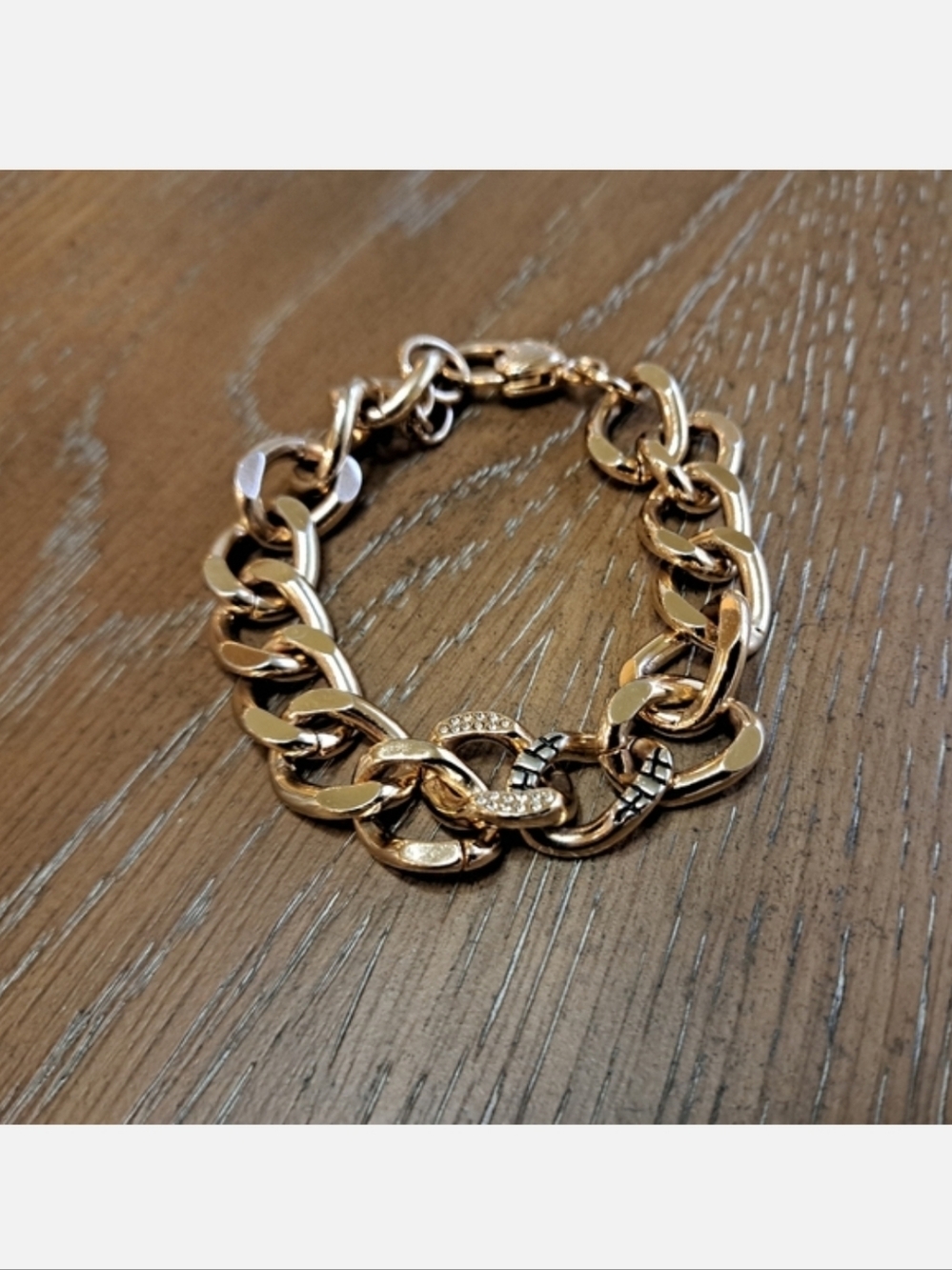 Gold Chain Link Crystal Accent Chunky Bracelet